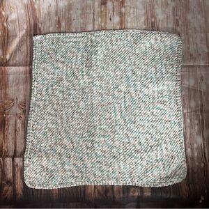 Handmade Crochet White Chenille 32x32 Square Blue Baby Blanket